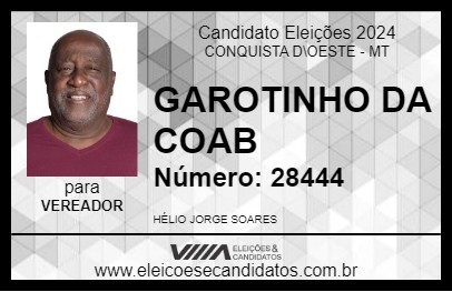 Candidato GAROTINHO DA COAB 2024 - CONQUISTA D\OESTE - Eleições