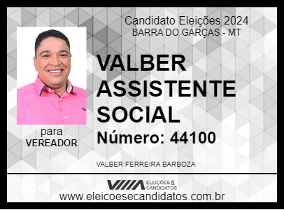 Candidato VALBER ASSISTENTE SOCIAL 2024 - BARRA DO GARÇAS - Eleições