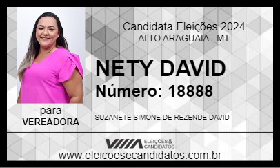 Candidato NETY DAVID 2024 - ALTO ARAGUAIA - Eleições