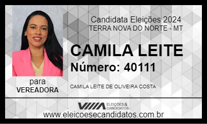 Candidato CAMILA LEITE 2024 - TERRA NOVA DO NORTE - Eleições