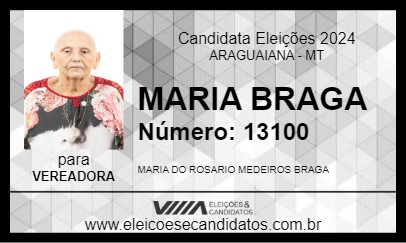 Candidato MARIA BRAGA 2024 - ARAGUAIANA - Eleições