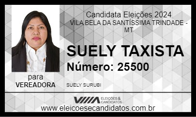 Candidato SUELY TAXISTA 2024 - VILA BELA DA SANTÍSSIMA TRINDADE - Eleições