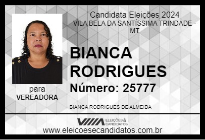 Candidato BIANCA RODRIGUES 2024 - VILA BELA DA SANTÍSSIMA TRINDADE - Eleições