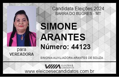 Candidato SIMONE ARANTES 2024 - BARRA DO BUGRES - Eleições