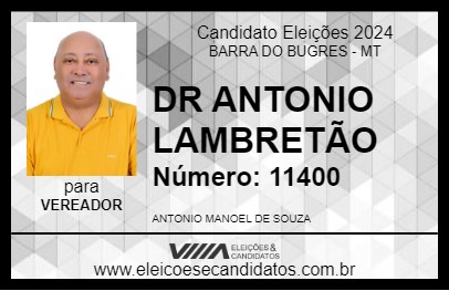 Candidato DR ANTONIO LAMBRETÃO 2024 - BARRA DO BUGRES - Eleições