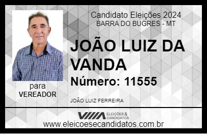 Candidato JOÃO LUIZ DA VANDA 2024 - BARRA DO BUGRES - Eleições