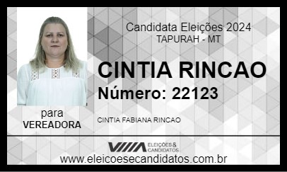 Candidato CINTIA RINCAO 2024 - TAPURAH - Eleições