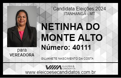 Candidato NETINHA DO MONTE ALTO 2024 - ITANHANGÁ - Eleições