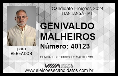 Candidato GENIVALDO MALHEIROS 2024 - ITANHANGÁ - Eleições