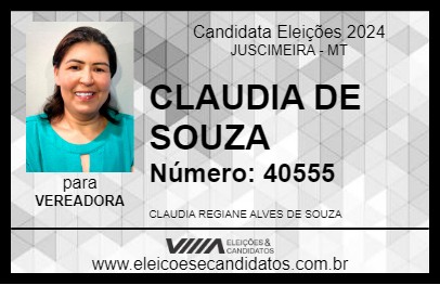 Candidato CLAUDIA DE SOUZA 2024 - JUSCIMEIRA - Eleições