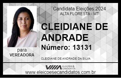 Candidato CLEIDIANE DE ANDRADE 2024 - ALTA FLORESTA - Eleições