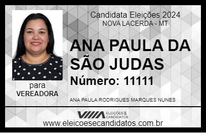 Candidato ANA PAULA DA SÃO JUDAS 2024 - NOVA LACERDA - Eleições