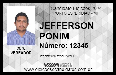 Candidato JEFFERSON PONIM 2024 - PORTO ESPERIDIÃO - Eleições