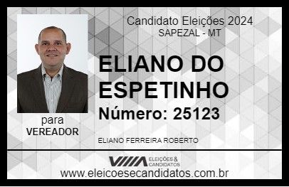 Candidato ELIANO DO ESPETINHO 2024 - SAPEZAL - Eleições