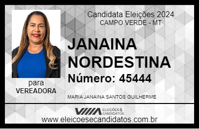 Candidato JANAINA NORDESTINA 2024 - CAMPO VERDE - Eleições