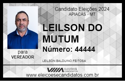 Candidato LEILSON DO MUTUM 2024 - APIACÁS - Eleições