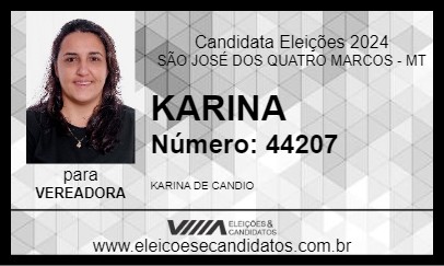 Candidato KARINA 2024 - SÃO JOSÉ DOS QUATRO MARCOS - Eleições