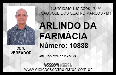 Candidato ARLINDO DA FARMÁCIA 2024 - SÃO JOSÉ DOS QUATRO MARCOS - Eleições