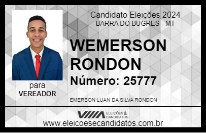 Candidato WEMERSON RONDON 2024 - BARRA DO BUGRES - Eleições