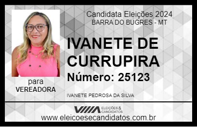 Candidato IVANETE DE CURRUPIRA 2024 - BARRA DO BUGRES - Eleições