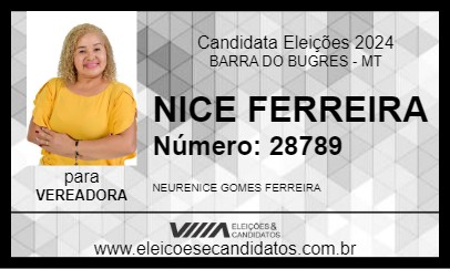 Candidato NICE FERREIRA 2024 - BARRA DO BUGRES - Eleições