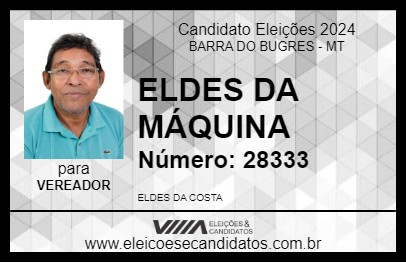 Candidato ELDES DA MÁQUINA 2024 - BARRA DO BUGRES - Eleições