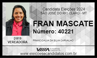 Candidato FRAN MASCATE 2024 - SÃO JOSÉ DO RIO CLARO - Eleições