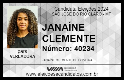 Candidato JANAÍNE CLEMENTE 2024 - SÃO JOSÉ DO RIO CLARO - Eleições