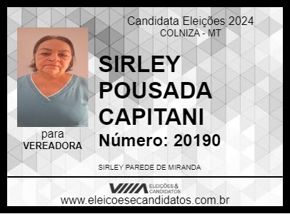 Candidato SIRLEY POUSADA CAPITANI 2024 - COLNIZA - Eleições