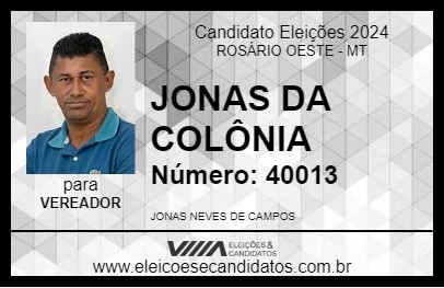 Candidato JONAS DA COLÔNIA  2024 - ROSÁRIO OESTE - Eleições