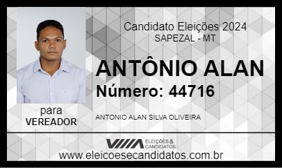 Candidato ANTÔNIO ALAN 2024 - SAPEZAL - Eleições