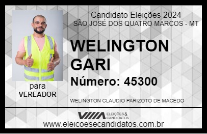 Candidato WELINGTON GARI 2024 - SÃO JOSÉ DOS QUATRO MARCOS - Eleições