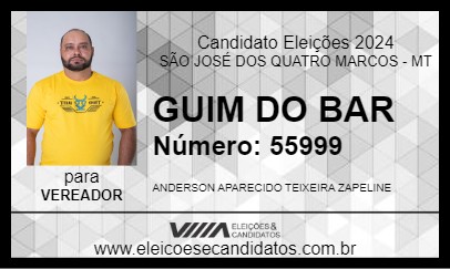 Candidato GUIM DO BAR 2024 - SÃO JOSÉ DOS QUATRO MARCOS - Eleições