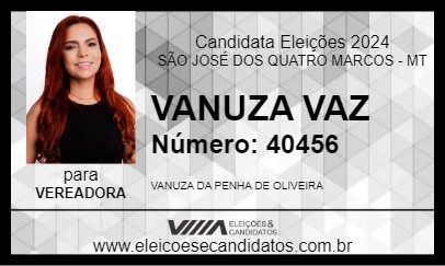 Candidato VANUZA VAZ 2024 - SÃO JOSÉ DOS QUATRO MARCOS - Eleições