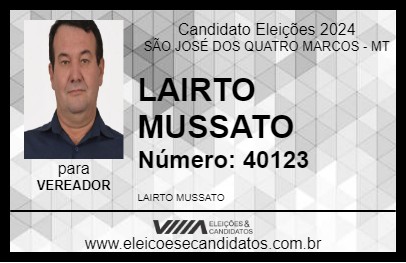 Candidato LAIRTO MUSSATO 2024 - SÃO JOSÉ DOS QUATRO MARCOS - Eleições