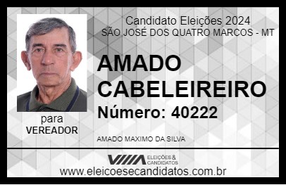 Candidato AMADO CABELEIREIRO 2024 - SÃO JOSÉ DOS QUATRO MARCOS - Eleições