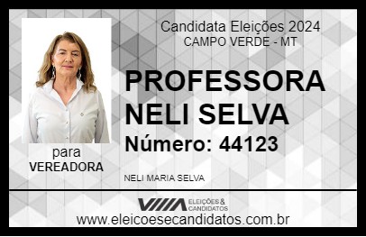 Candidato PROFESSORA NELI SELVA 2024 - CAMPO VERDE - Eleições