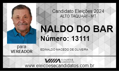 Candidato NALDO DO BAR 2024 - ALTO TAQUARI - Eleições