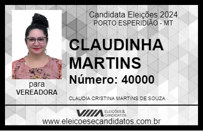 Candidato CLAUDINHA MARTINS 2024 - PORTO ESPERIDIÃO - Eleições