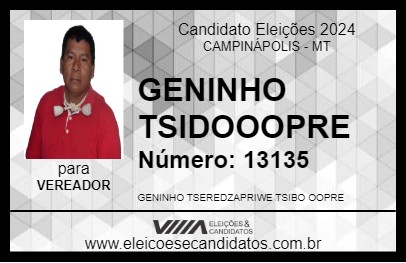 Candidato GENINHO TSIDOOOPRE 2024 - CAMPINÁPOLIS - Eleições