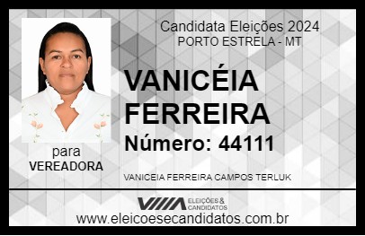 Candidato VANICÉIA FERREIRA 2024 - PORTO ESTRELA - Eleições