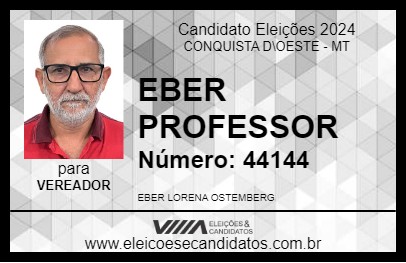 Candidato EBER PROFESSOR 2024 - CONQUISTA D\OESTE - Eleições