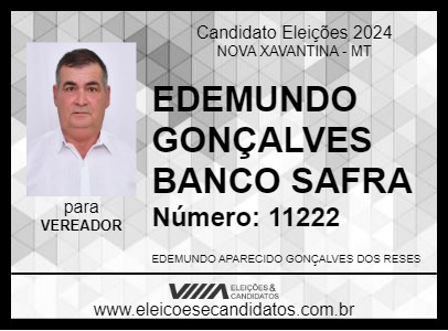 Candidato EDEMUNDO GONÇALVES BANCO SAFRA 2024 - NOVA XAVANTINA - Eleições