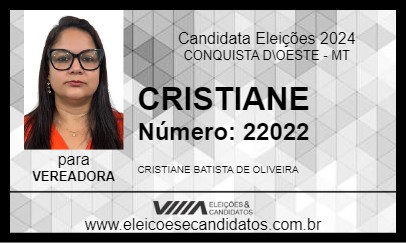 Candidato CRISTIANE 2024 - CONQUISTA D\OESTE - Eleições