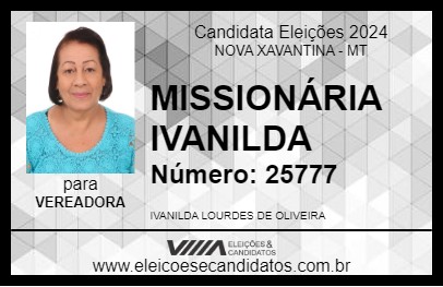 Candidato MISSIONÁRIA IVANILDA 2024 - NOVA XAVANTINA - Eleições