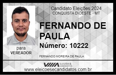 Candidato FERNANDO DE PAULA 2024 - CONQUISTA D\OESTE - Eleições