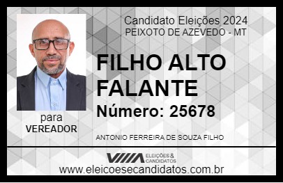 Candidato FILHO ALTO FALANTE 2024 - PEIXOTO DE AZEVEDO - Eleições