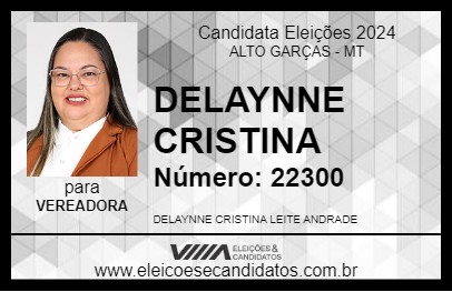 Candidato DELAYNNE CRISTINA 2024 - ALTO GARÇAS - Eleições