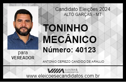 Candidato TONINHO MECÂNICO 2024 - ALTO GARÇAS - Eleições