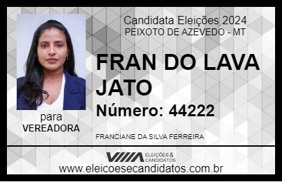 Candidato FRAN DO LAVA JATO 2024 - PEIXOTO DE AZEVEDO - Eleições